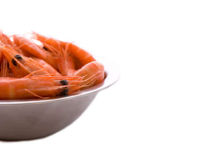 Prawns in a metal bowl - Positioned to left of shotの写真素材