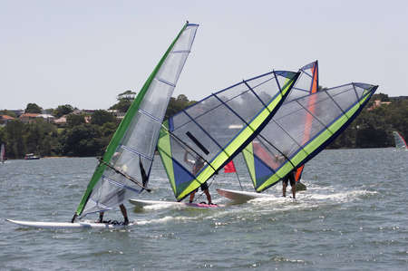 Sailboarders turning the markの写真素材