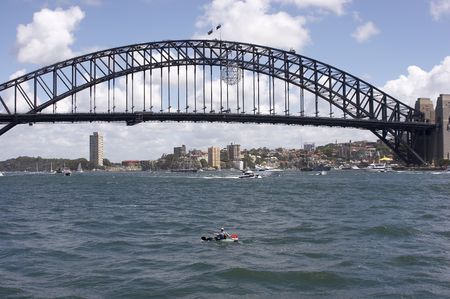 Sydney Harbour Bridge and canoeistの写真素材