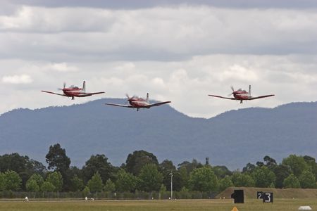 Aircraft flying in close formationの写真素材