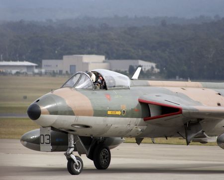 A hawker hunter on the runwayの写真素材