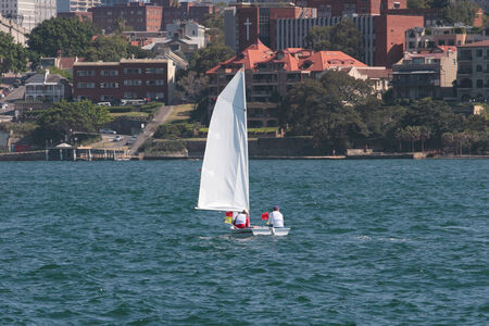 A small sail boat on Sydney Harbourの写真素材