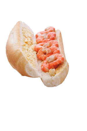 Prawns on a buttered bread rollの写真素材