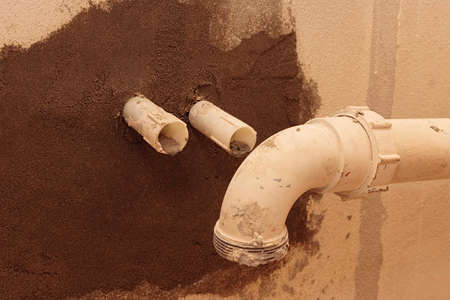 Water pipes during a renovationの写真素材