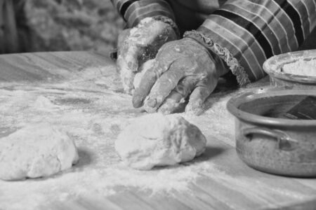 Greek traditional bread or pie making retro
