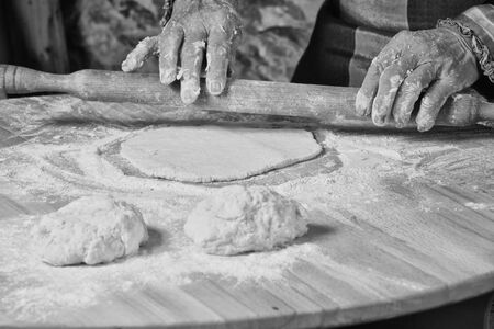 Greek traditional bread or pie making retroの写真素材