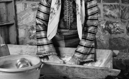 Greek traditional bread or pie making retroの写真素材