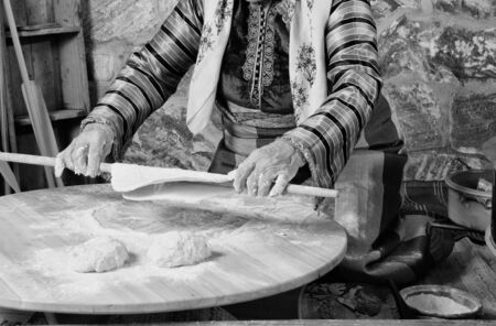 Greek traditional bread or pie making retroの写真素材