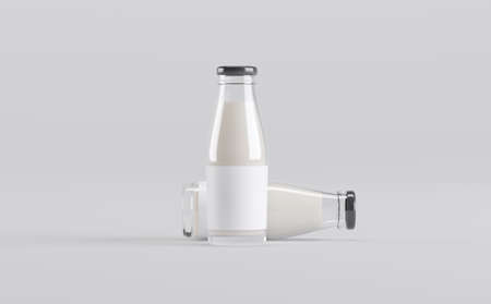 Milk Bottles Mockup 3D Illustrationの写真素材