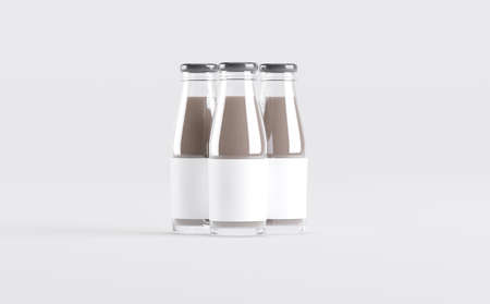 Milk Bottles Mockup 3D Illustrationの写真素材