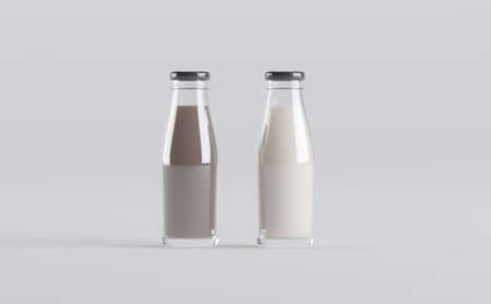 Milk Bottles Mockup 3D Illustrationの写真素材