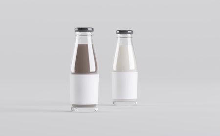 Milk Bottles Mockup 3D Illustrationの写真素材