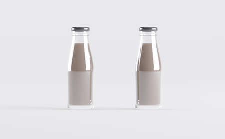 Milk Bottles Mockup 3D Illustrationの写真素材
