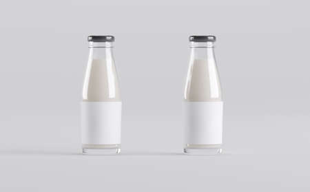 Milk Bottles Mockup 3D Illustrationの写真素材