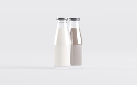 Milk Bottles Mockup 3D Illustrationの写真素材