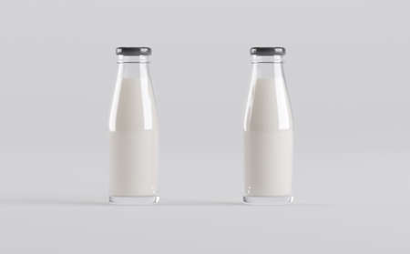 Milk Bottles Mockup 3D Illustrationの写真素材