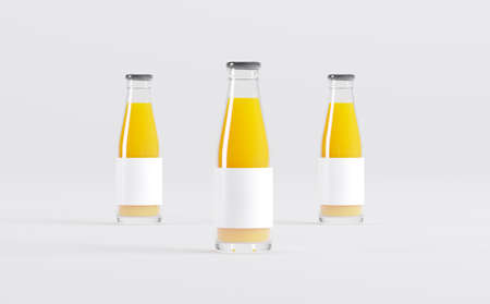Orange Juice Bottles Mockup 3D Illustrationの写真素材