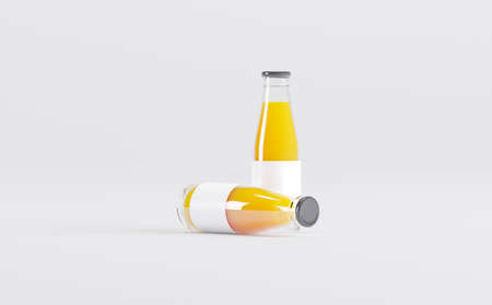 Orange Juice Bottles Mockup 3D Illustrationの写真素材
