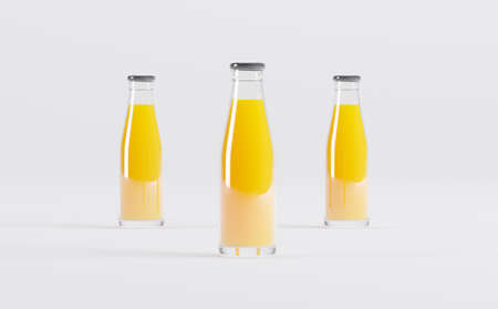 Orange Juice Bottles Mockup 3D Illustrationの写真素材
