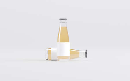 Apple Juice Bottles  Mockup 3D Illustrationの写真素材