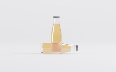Apple Juice Bottles  Mockup 3D Illustrationの写真素材
