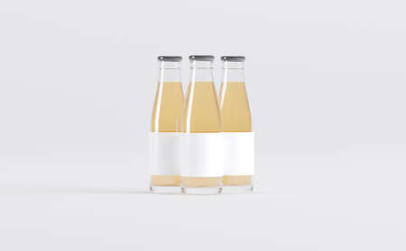 Apple Juice Bottles Mockup 3D Illustrationの写真素材