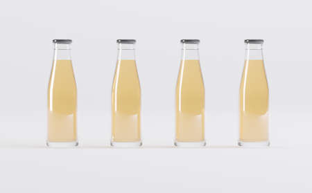 Apple Juice Bottles Mockup 3D Illustrationの写真素材