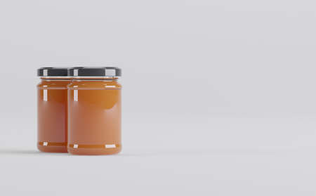 Apricot Jam Jars Mockup 3D Illustrationの写真素材