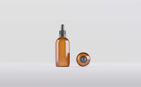 Amber Dropper Bottles Mockup 3D Illustrationの写真素材