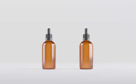 Amber Dropper Bottles Mockup 3D Illustrationの写真素材