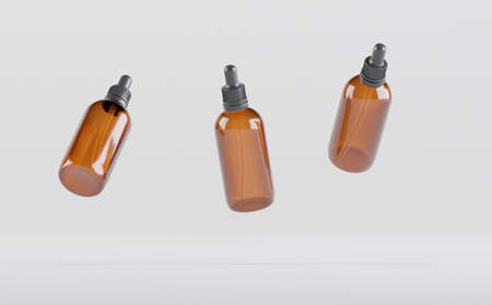 Amber Dropper Bottles Mockup 3D Illustrationの写真素材