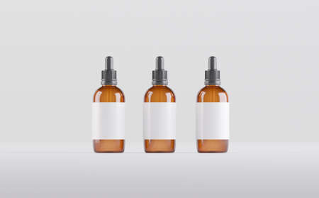 Amber Dropper Bottles Mockup 3D Illustrationの写真素材
