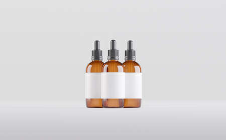 Amber Dropper Bottles Mockup 3D Illustrationの写真素材