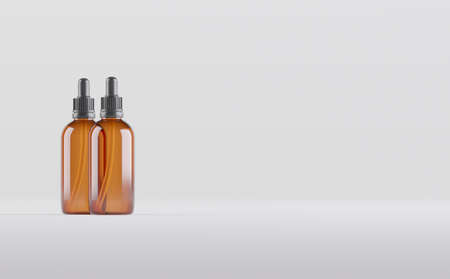 Amber Dropper Bottles Mockup 3D Illustrationの写真素材