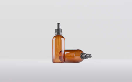Amber Dropper Bottles Mockup 3D Illustrationの写真素材