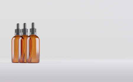 Amber Dropper Bottles Mockup 3D Illustrationの写真素材