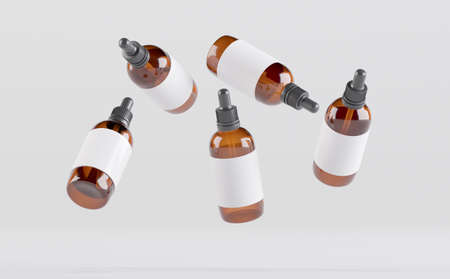 Amber Dropper Bottles Mockup 3D Illustrationの写真素材