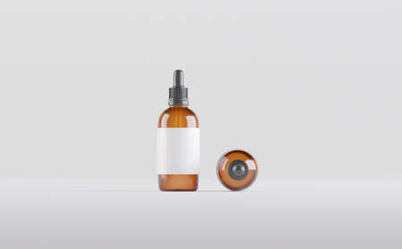 Amber Dropper Bottles Mockup 3D Illustrationの写真素材