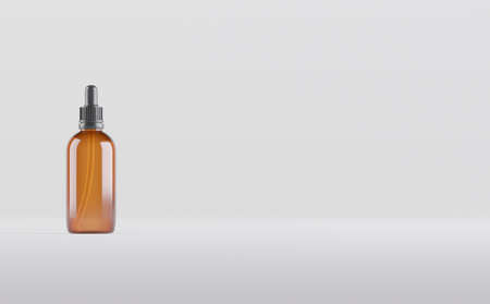 Amber Dropper Bottles Mockup 3D Illustrationの写真素材