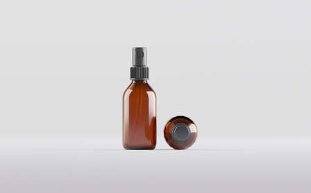 Amber Glass Spray Bottle Mockup 3D Illustrationの写真素材