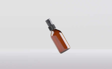 Amber Glass Spray Bottle Mockup 3D Illustrationの写真素材