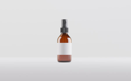 Amber Glass Spray Bottle Mockup 3D Illustrationの写真素材