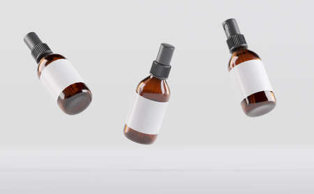 Amber Glass Dropper Spray Bottle Mockup 3D Illustrationの写真素材