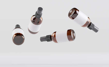 Amber Glass Dropper Spray Bottle Mockup 3D Illustrationの写真素材