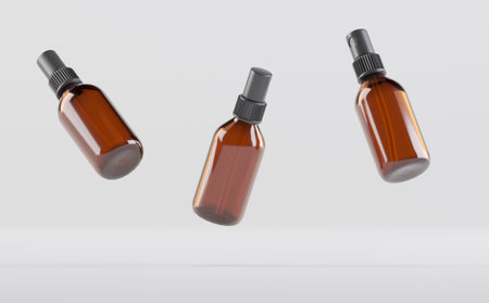 Amber Glass Dropper Spray Bottle Mockup 3D Illustrationの写真素材