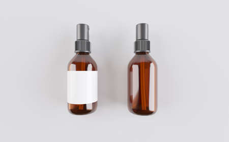 Amber Glass Dropper Spray Bottle Mockup 3D Illustrationの写真素材