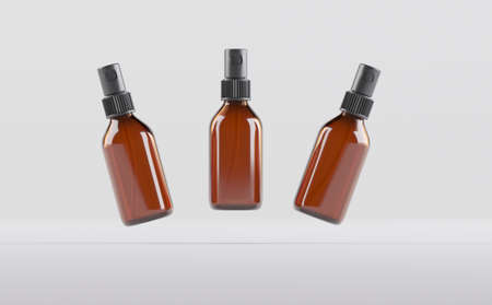 Amber Glass Dropper Spray Bottle Mockup 3D Illustrationの写真素材