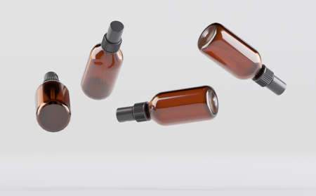Amber Glass Dropper Spray Bottle Mockup 3D Illustrationの写真素材