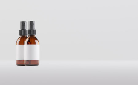 Amber Glass Dropper Spray Bottle Mockup 3D Illustrationの写真素材