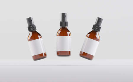 Amber Glass Dropper Spray Bottle Mockup 3D Illustrationの写真素材